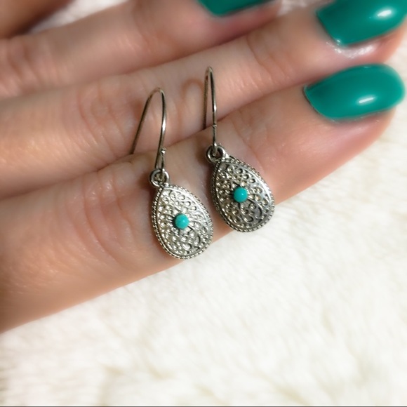 5⭐️Rated Silver Turquoise Teardrop Dangle Earrings - Picture 2 of 3